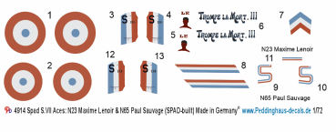 Peddinghaus-Decals 1-72 4914 Spad S.VII Aces: N23 Maxime Lenoir & N65 Paul Sauvage (SPAD-built)