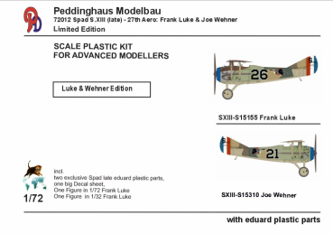 Peddinghaus Modellbau 72012 Spad S.XIII (late) - 27th Aero: Frank Luke & Joe Wehner   Plastikbausatz