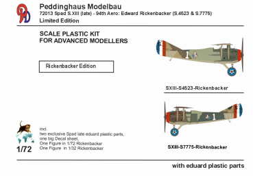 Peddinghaus Modellbau Spad S.XIII (late) - 94th Aero: Edward Rickenbacker (S.4523 & S.7775) 72013 1-72 Plastic kit