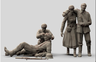 Peddinghaus 3 D Druck 1/72 72F363 3 Verwundete deutsche Soldaten und 2 Krankenschwestern und ein Soldat