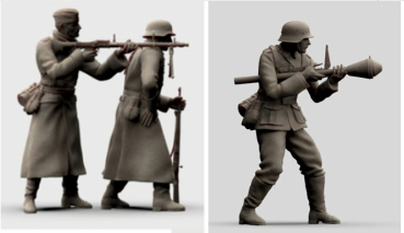 Peddinghaus 3 D Druck 1/72 72F365 4 Deutsche Soldaten schießend mit MG und Panzerfaust
