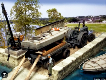 72F413 1 Lanz Traktor-1 Anhänger - 1 kommandoboot - 1 Fahrer Traktor und 3 Soldaten