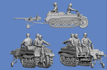 Peddinghaus 3 D Druck 1/72 72F433 3 Dt. Fallschirmjäger mit Kettenkrad und 2,8 cm Panzerbüchse