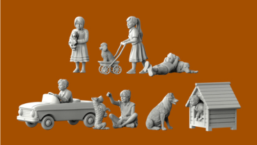 Peddinghaus 3D Druck 1-72 72F478 Spielende Kinder und Haustiere