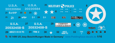 Peddinghaus-Decals 1/16 1499 US Jeep Militärpolizei-Beschriftung und andere