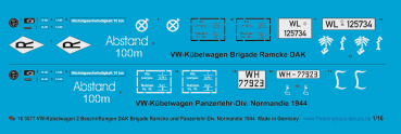 Peddinghaus-Decals 1:16 3577  VW-Kübelwagen 2 Beschriftungen DAK Brigade Ramcke und Panzerlehr-Div. Normandie 1944