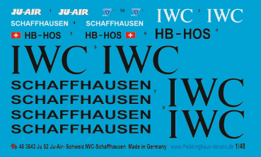 Peddinghaus-Decals 1/48 3643 Ju 52/3m Ju Air IWC Schaffhausen