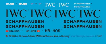 Peddinghaus-Decals 1/72 3644  Ju 52/3m Ju Air IWC Schaffhausen