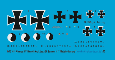 Peddinghaus-Decals 1/72 3653 Albatros D.V Heinrich Kroll, Jasta 24, Sommer 1917