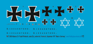 Peddinghaus-Decals 1/72 3655 Albatros D.V Rudolf Windisch, Jasta 32b, Landreville, Frankreich, September 1917