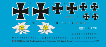 Peddinghaus-Decals 1/72 3661 Albatros D.V Otto Kissenberth,  Jasta 23b, Sommer 1917