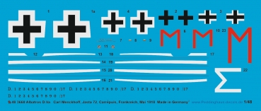 Peddinghaus-Decals 1:48 3668 Albatros D.Va Karl Menkhoff , Jasta 72, Carrepuis, Frankreich, Mai 1918