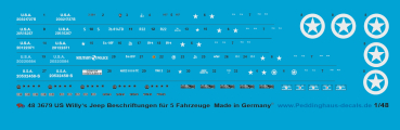 Peddinghaus-Decals 1/48 3679 US Militär Willy's Jeep Beschriftungen für 5 Fahrzeuge