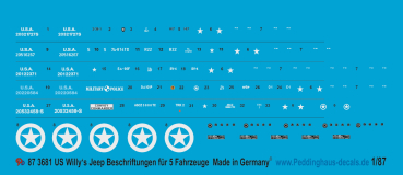 Peddinghaus-Decals 1/87 3681 US Militär Willy's Jeep markings for 5 Jeeps