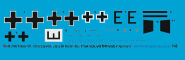 Peddinghaus-Decals 1/48 3705 Fokker DR.I Otto Esswein, Jasta 26, Halluin-Ost, Frankreich, Mai 1918
