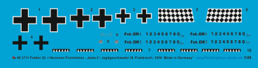 Peddinghaus-Decals 1/48 3711 Fokker DR. I Hermann Frommherz Jasta 2 / Jagdgeschwader III 1918