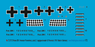 Peddinghaus-Decals 1/72 3712 Fokker DR. I Hermann Frommherz Jasta 2 / Jagdgeschwader III 1918