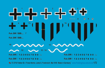 Peddinghaus-Decals 1/72 3716 Fokker DR. I  Franz Hemer, Jasta 6, Frankreich , Mai 1918