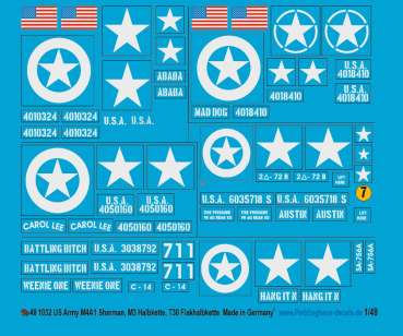 Peddinghaus-Decals 1/48 1032 US Army markings for M3 Halftrack, M4A1, T30 antiaircraft halftrack