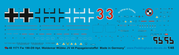 Peddinghaus-Decals 1/48 1171 FW 190 D-9 Hptm. Waldemar Wübke JV 44 Papageienstaffel
