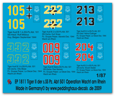 Peddinghaus-Decals 1:87 1811  6 Tiger II der s.SS.Pz. Abteilung 501 1944