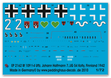 Peddinghaus-Decals 1/72 2162 Bf 109 F-4 Uffz. Johann Halfmann 7/JG 54 Kotly, Finnland , Juli 1942