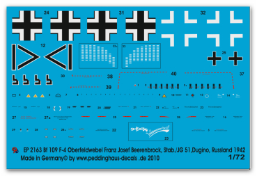 Peddinghaus-Decals 1/72 2163 Bf 109 F-4 Ofw. Franz Josef Beerenbrock Stab JG 51, Russland