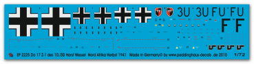 Peddinghaus-Decals 1/72 2225 Do 17 Z-1 des 10./ZG 26 Horst Wessel Lybien Herbst 1941