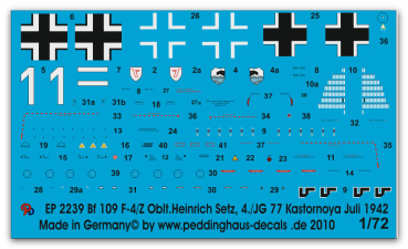 Peddinghaus-Decals 1/72 2239 Bf 109 F-4/z Obt.Heinrich Setz 4./JG 77 Kastornoya Juli 1942