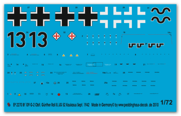 Peddinghaus-Decals 1/72 2270 Bf 109 G-2 Oblt. Günther Rall 8./JG 52 Kaukasus Sept. 1942