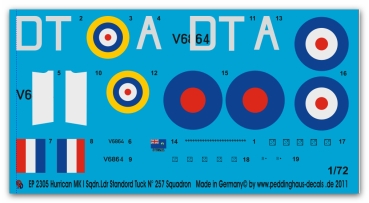 Peddinghaus-Decals 1/72 2305 Hurricane MK I V6864 Sqdn Ldr. Standord Tuck  N°257 Squadron Herbst 1940