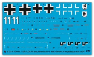 Peddinghaus-Decals 1/72 2312 Fw 190 A-6/R11 , 1./NJGr 10, Oblt Fritz Krause, Werneuchen , Januar 1944