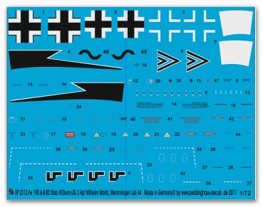 Peddinghaus-Decals 1/72 2313 Fw 190 A-8/R2 Stab IV.Sturm/JG 3 Hpt. Wilhelm Moritz, Memmingen Juli 44
