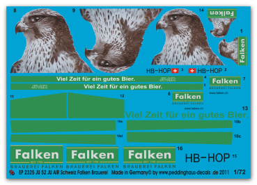 Peddinghaus-Decals 1/72 2325 Ju 52  JU Air -Schweiz Falken-Brauerei HB-HOP