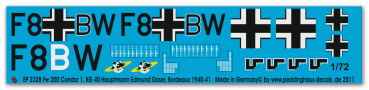 Peddinghaus-Decals 1/72 2328 Fw 200 Condor 1./KG 40 Hauptmann Edmund Daser, Bordeaux 1940-41