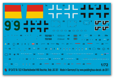 Peddinghaus-Decals 1:72 2472 TA 152 H Oberfeldwebel Willi Reschke, Stab /JG 301