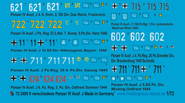 Peddinghaus-Decals 1:72 2495 8 verschiedene Panzer IV Ausf. J 1944-1945