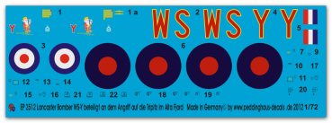 Peddinghaus-Decals 1/72 2512 Lancaster Bomber WS-Y beteiligt an dem Bombenangriff auf die Tripitz