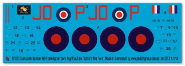 Peddinghaus-Decals 1/72 2513 Lancaster Mk.I " Whoa Bessie" JO-P, Fotographiert den Bombenagriff auf die Tripitz