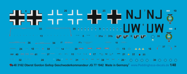 Peddinghaus-Decals 1:48  3162 Bf 109 F4 Oberst Gordon Gollob, Geschwaderkommandeur JG 77, 1942
