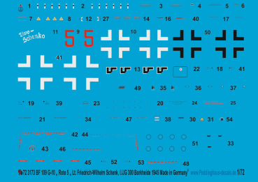 Peddinghaus-Decals 1/72 3173 Bf 109 G-10 " Rote 5 " Lt. Friedrich Wilhelm Schenck, I./JG 300 Borkheide 1945