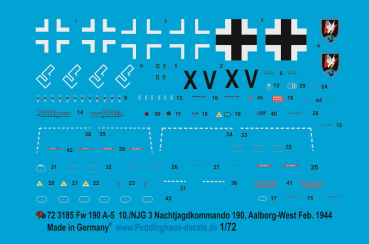 Peddinghaus-Decals 1/72 3185 FW 190 A-5 10./NJG3 Nachtjagdkommando 190 , Aalborg-West-Dänemark Feb.44