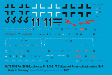 Peddinghaus-Decals 1/72 3186 FW 190 G-8 5./S.G. 77 Cottbus mit Panzerschreckraketen 1945