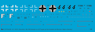Peddinghaus-Decals 1:48 3187  Me 262 A-2 1./KG 51 Brunnthal, Mai 1945, erbeutet von US Truppen bei München