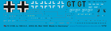 Peddinghaus-Decals 1/72 3196 Ju 188 A-2 4/KG 26, Mai 1945
