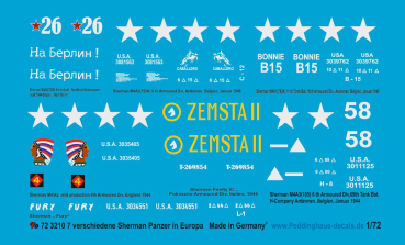 Peddinghaus-Decals 1:72 3210 7 verschiedene Sherman Panzer in Europa