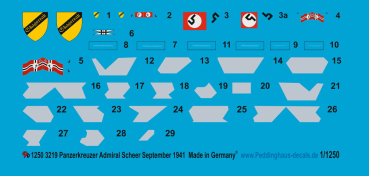 Peddinghaus-Decals 1:1250 3219 Panzerkreuzer Admiral Scheer September 1941
