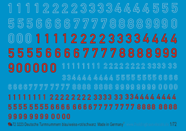 Peddinghaus-Decals 1:72  3223 Deutsche Turmnummern Blau/weiss- Rot/schwarz
