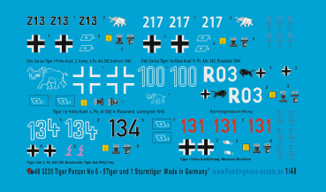 Peddinghaus-Decals 1/48 3235 Tiger tanks No 6 - 5 Tiger tanks and 1 Sturmtiger