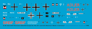 Peddinghaus-Decals 1/48 3322 DAK Rommels Stabsfahrzeuge Sd. Kfz 250 und ACE Dorchester